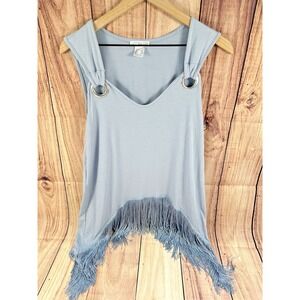 VENUS Women Blouse Top with Fringe Hem LIGHT BLUE Sleeveless XS XSMALL